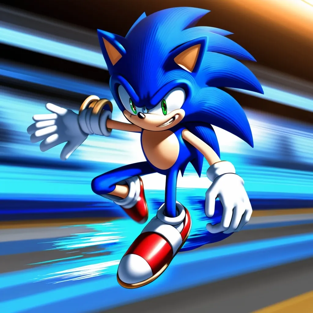 Prompt: Sonic, blue hedgehog, fast, hero, blue blur