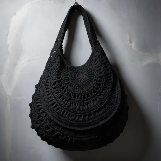 Prompt: A grunge avant garde black crochet bag
