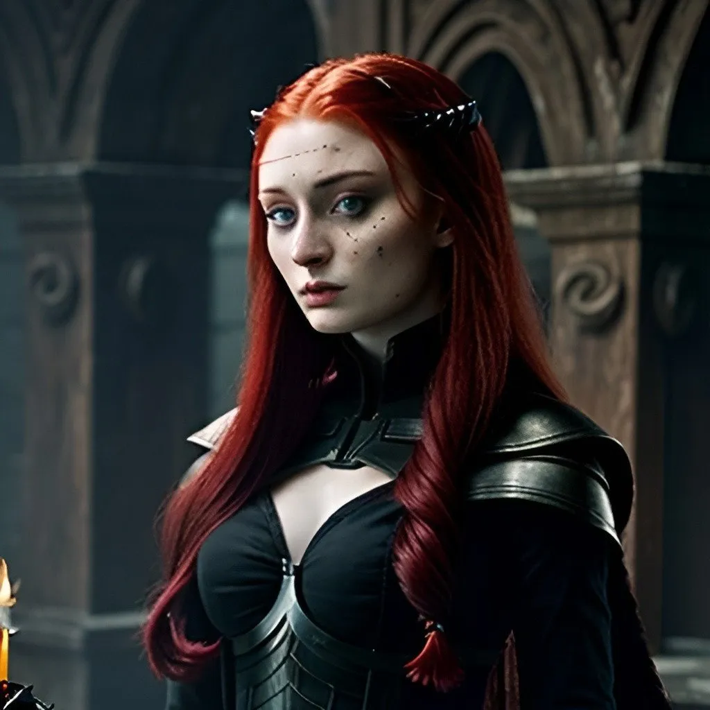 Prompt: Sophie Turner evil sorceress 
