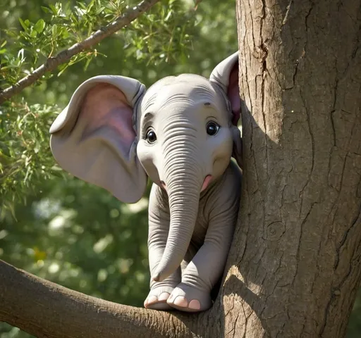 Prompt: Make believe Elephant in a tree hiding