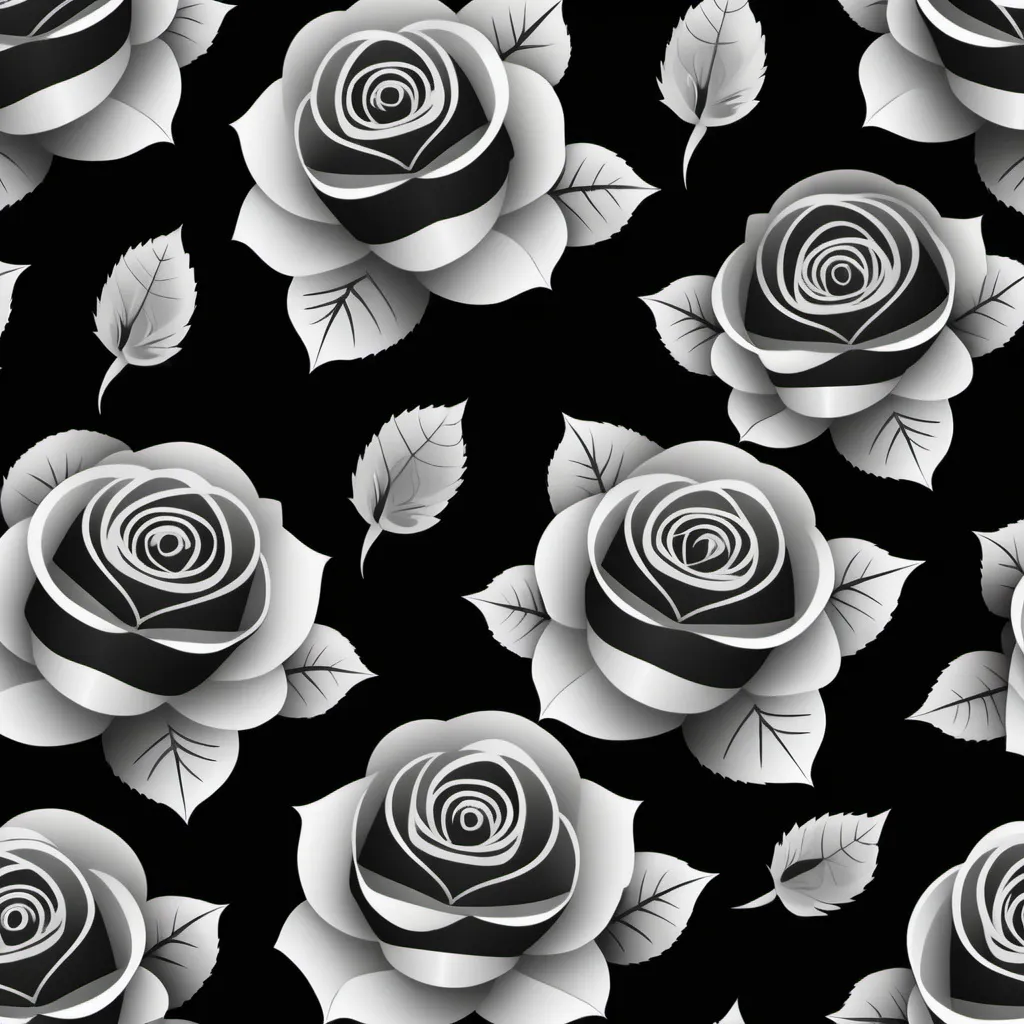 Prompt: black background on a paper texture, with clipart style roses, black  and silver color scheme watermarked