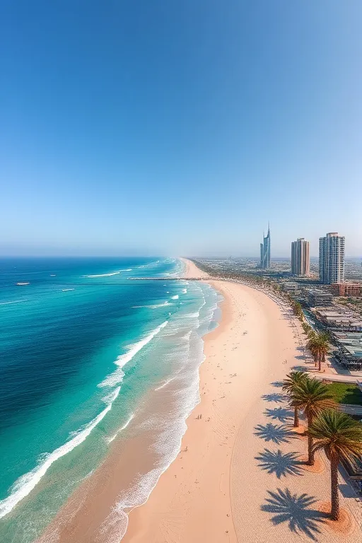 Prompt: A great view of Dubai's beach 4K