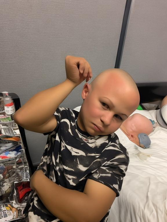 Prompt: Turn this boy bald