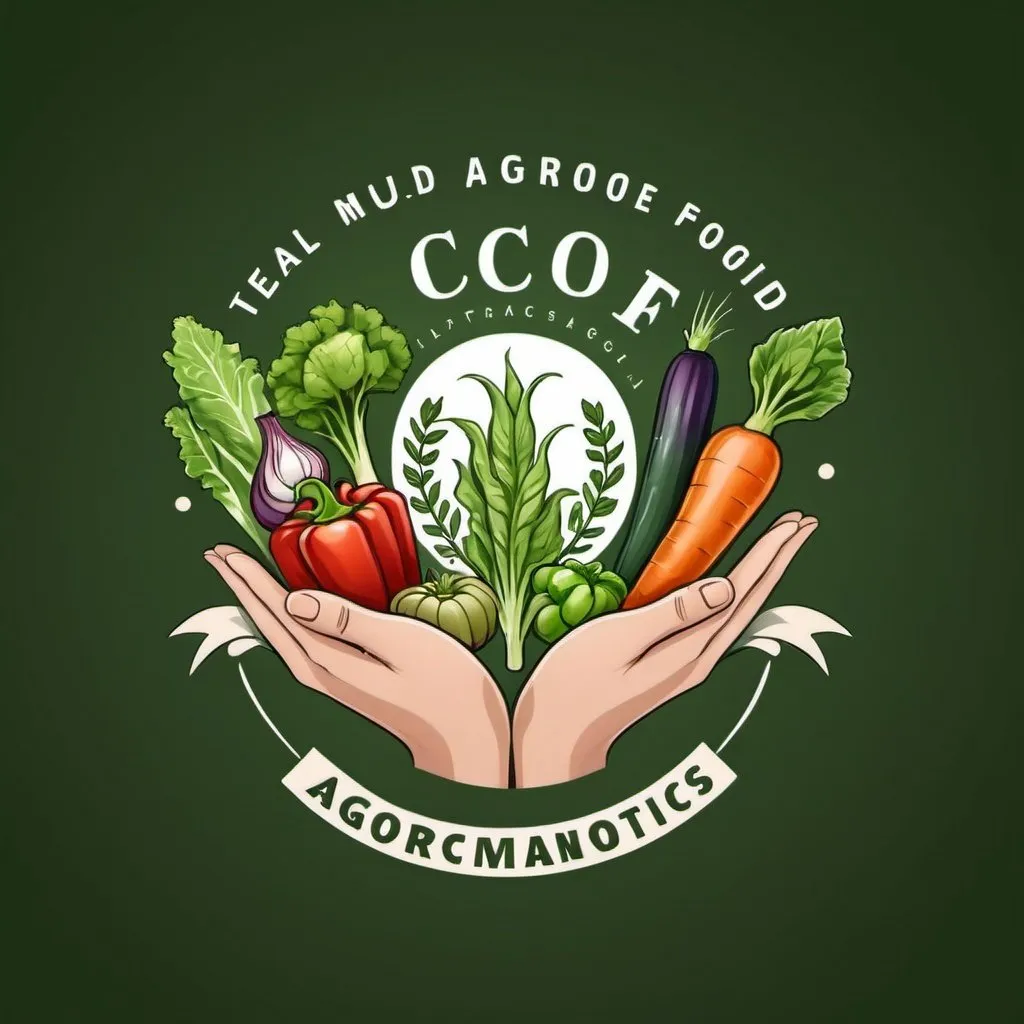 Prompt: Logo for an agronomics company with a lot of different vegetables and seeds, hold with a hands, more realistic 