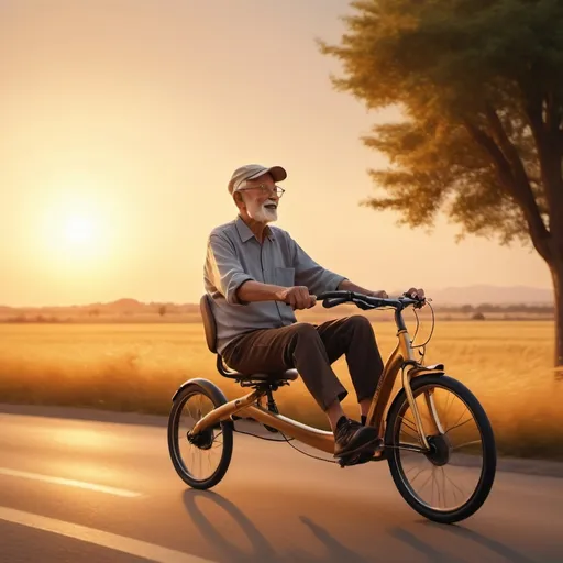 Prompt: Old man riding recumbent 
