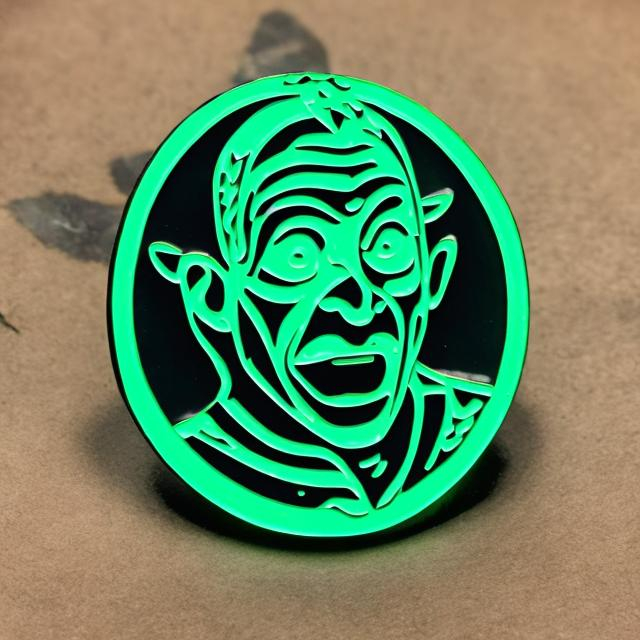 Prompt: glow in dark enemal pin


