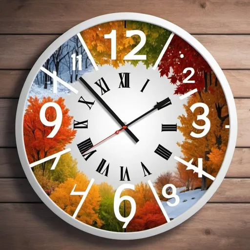 Prompt: Background to create a wall clock with numbers with the theme of the different seasons of the year (winter, spring, summer and fall).