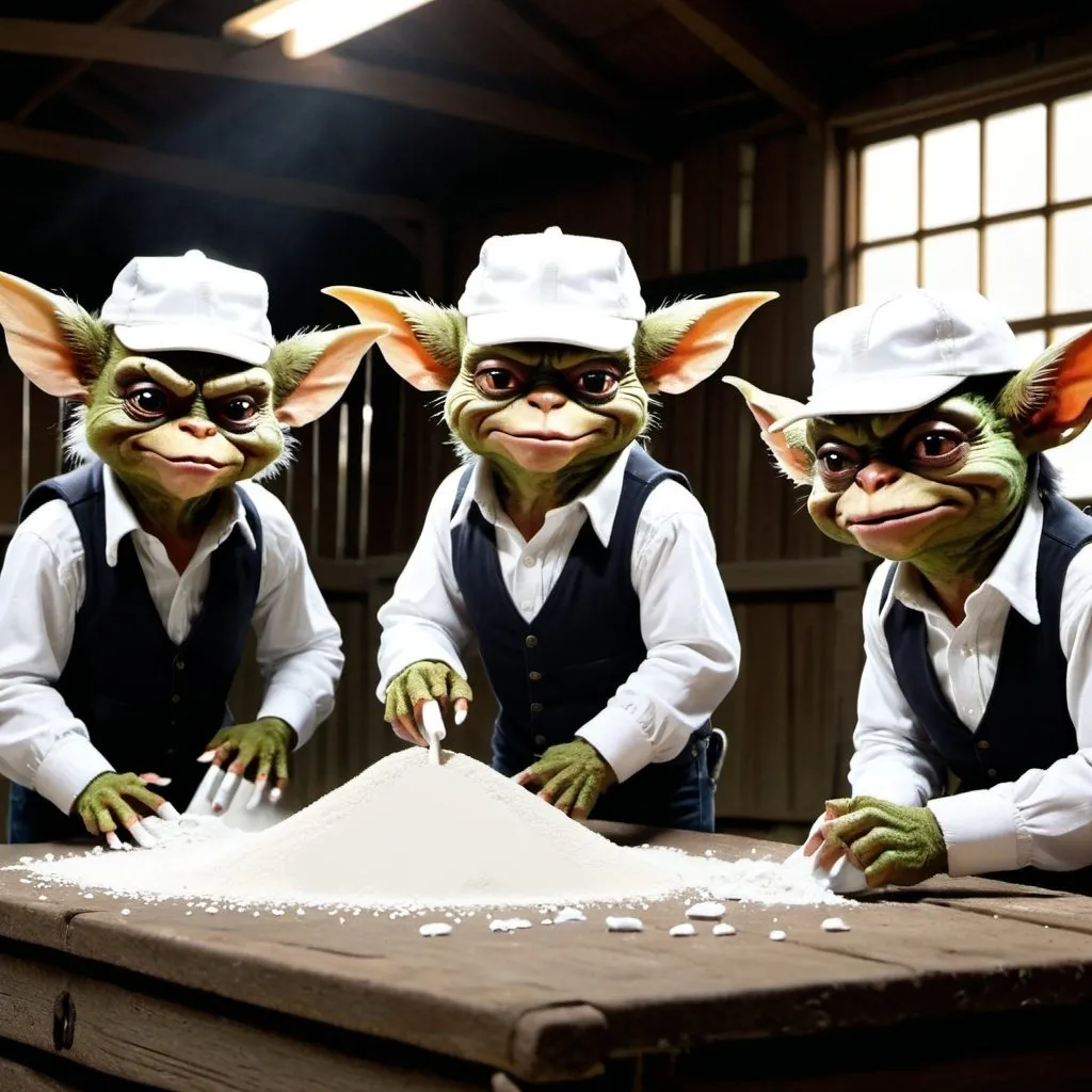 Prompt: Gremlins Doing Cocaine in Horse Stables