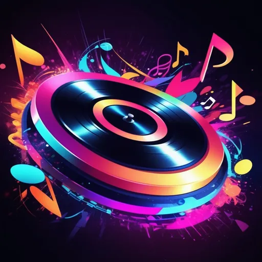 Prompt: (vibrant DJ music notes), dynamic composition, burst of colors, rhythmic flow, abstract interpretation, illuminated backgrounds, high energy atmosphere, music technology elements, playful melody representation, detailed textures and patterns, engaging visual rhythm, ultra-detailed, 4K quality, energetic and lively vibes, modern artistic style, aesthetically appealing design.