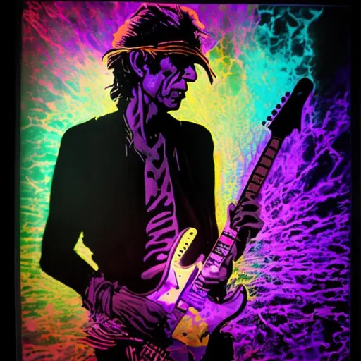 Prompt: keith richards black light poster 

