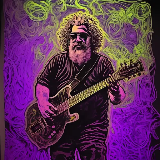 Prompt: blacklight picture of Jerry Garcia of the grateful dead