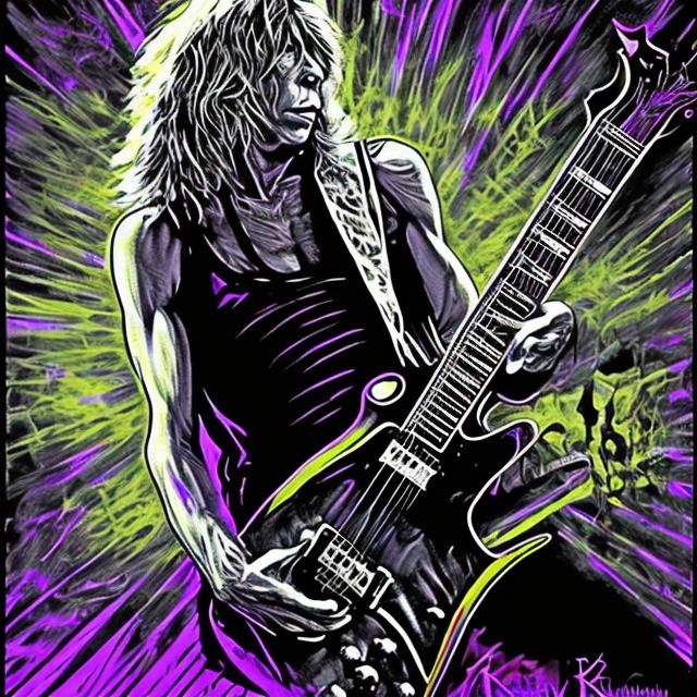 Prompt: Randy Rhoads black light poster

