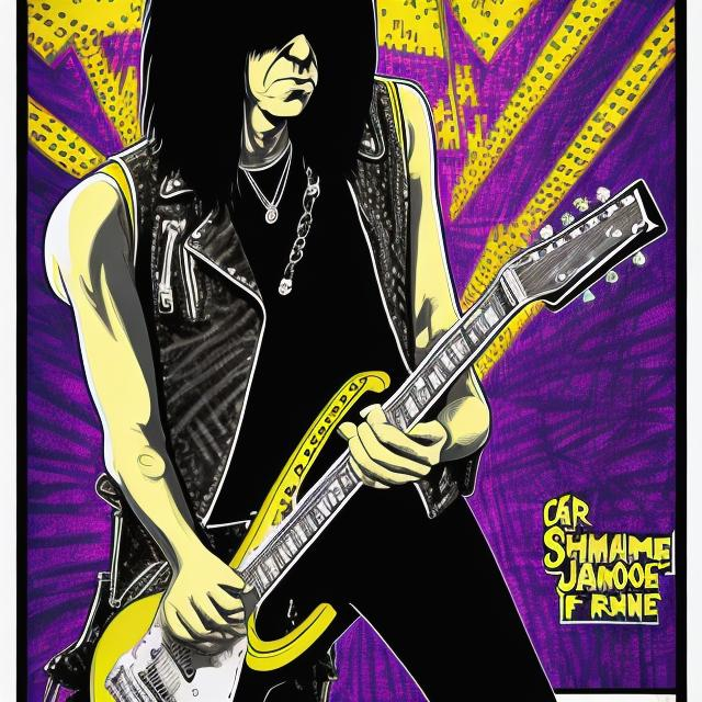 Prompt: Johnny Ramone of the Ramones playing guitar at CB GB in New York City, blacklight poster

