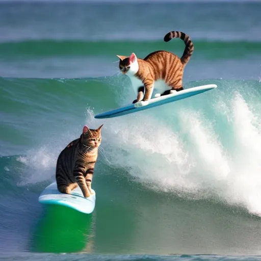 Prompt: cat surfing 

