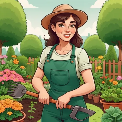 Prompt: Cartoon Woman gardener 