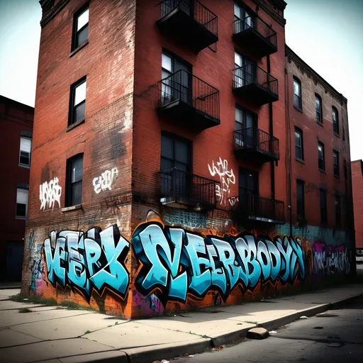 Prompt: (accurately spelled text "We need everybody"), grafitti art, vibrant spray paint colors, urban setting, side of a weathered brick building, gritty textures, moody atmosphere, dynamic shadows, expressive typography, eye-catching composition, high contrast, urban landscape background, ultra-detailed, 4K resolution, evokes a sense of community and unity.