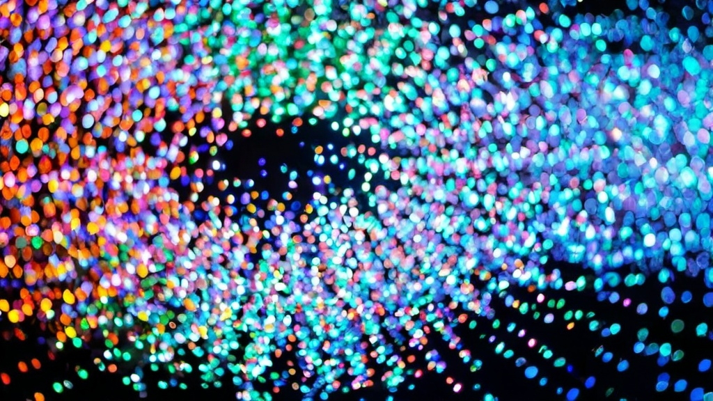 Prompt: Thousands of multi coloured out of focus circular lights on a black background
