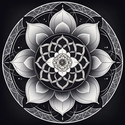 Prompt: Sacred geometry with a lotus flower in the middle