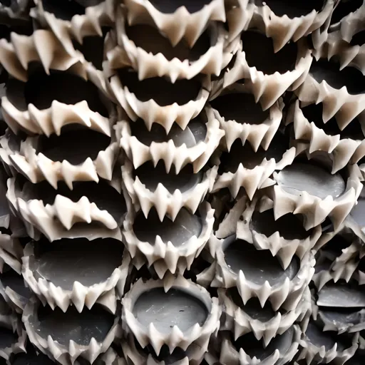 Prompt: blurred nature photo of a sculpture of wolf teeth no background
