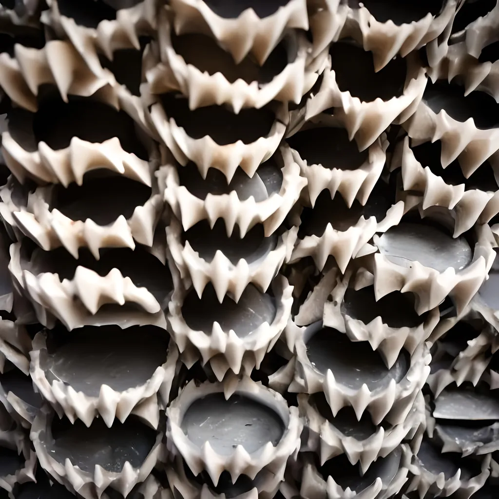 Prompt: blurred nature photo of a sculpture of wolf teeth no background
