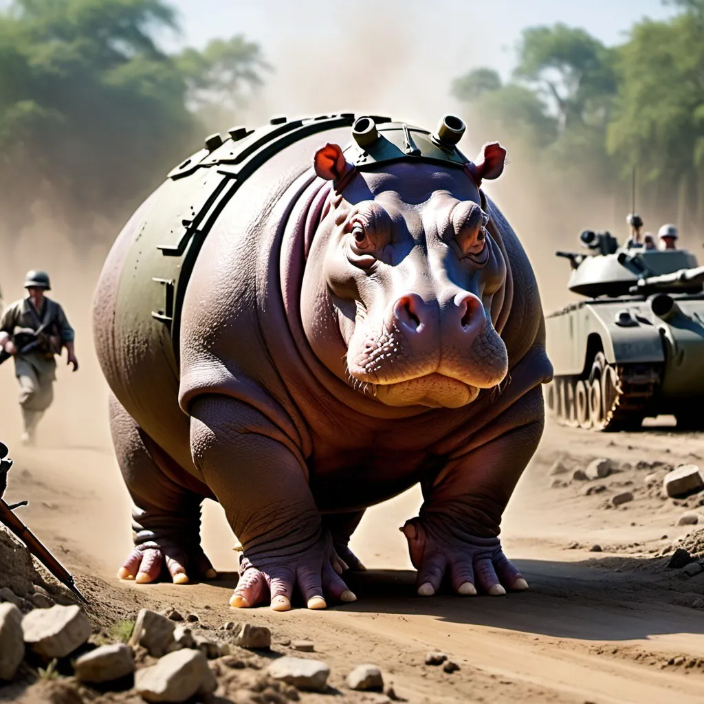 Prompt: A hippo in the war