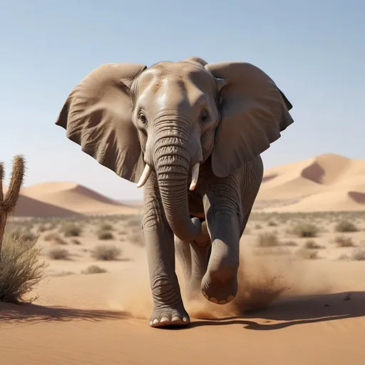 Prompt: (((hyper realistic happy elephant running across the desert. 4K, --ar 3:2 --quality 0.25))), (((extreme realistic skin detail))) (face with detailed shadows) (masterpiece, highest quality), (realistic, photorealistic:1.9), ((Photoshoot)), sharp focus, 8k, UHD, high quality, intricate detailed, highly detailed, hyper-realistic