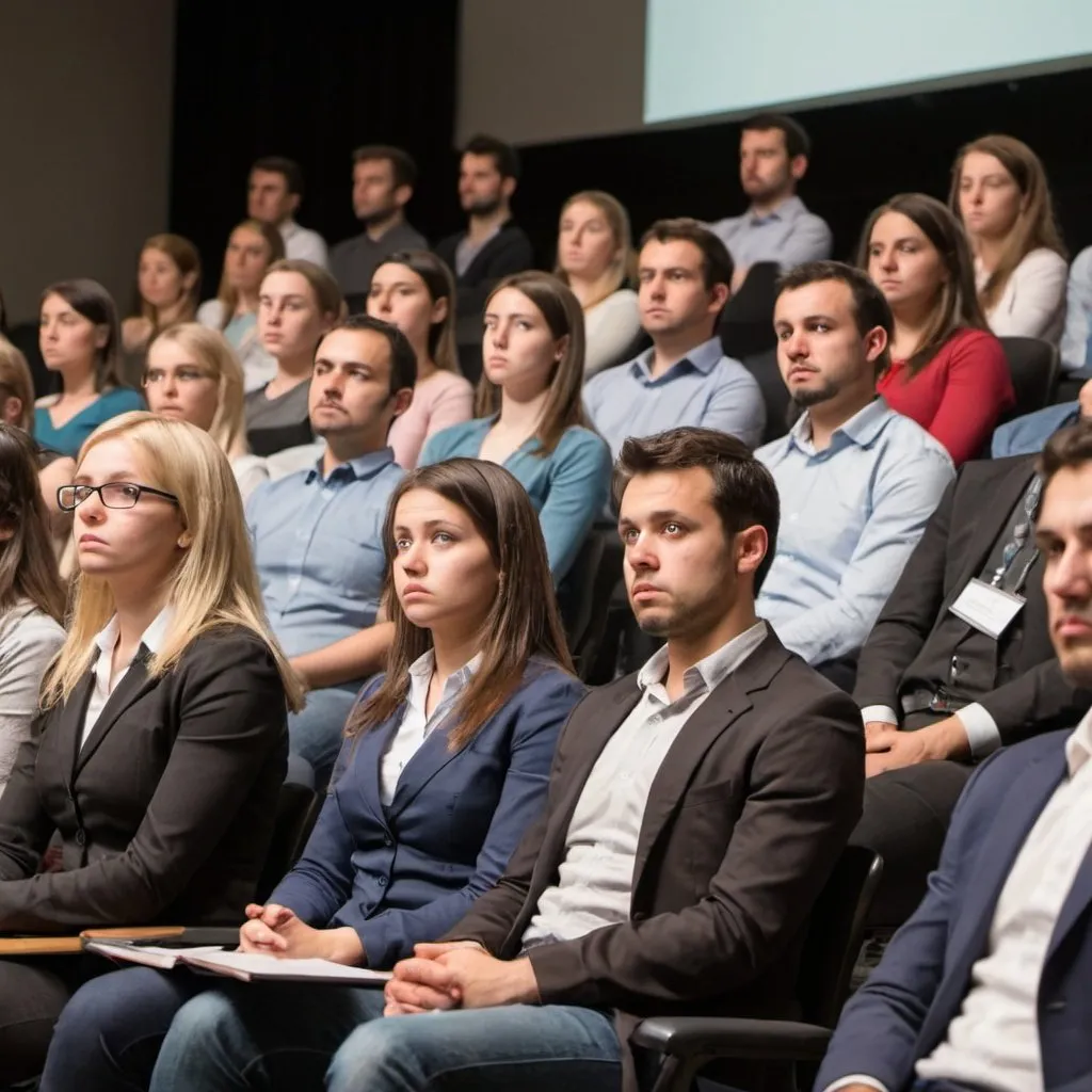 Prompt: a presentation with audience looking bored