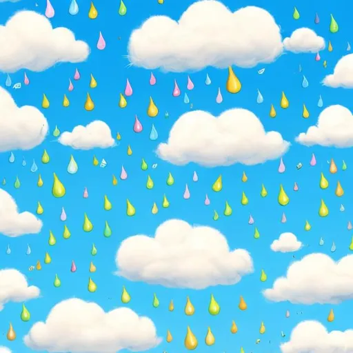 Prompt: In the image, a vibrant blue sky is depicted with fluffy white clouds. From the clouds, instead of raindrops, adorable cats and dogs are falling. Cats of various colors and sizes, along with dogs of different breeds, are seen gracefully descending from the sky. They have playful expressions on their faces and are surrounded by tiny raindrop shapes. The cats and dogs are depicted mid-air, with their paws outstretched as if they are enjoying their descent. 