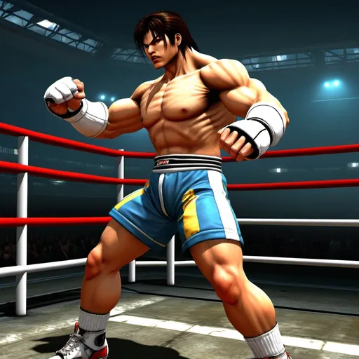 Prompt: 2000s tekken 4 game , character in Rugby boxing outfit  with HUD user interface, jet fighter,UI hud