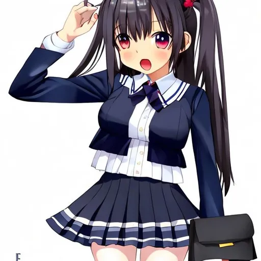 Prompt: anime girl in a school girl uniform and a short skirt