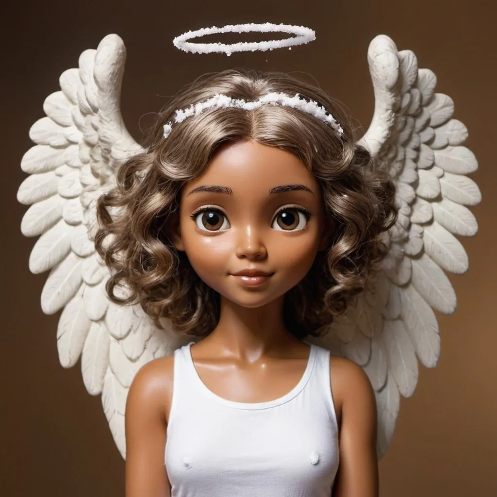 Prompt: brown angel with wings and salt and pepper hair
