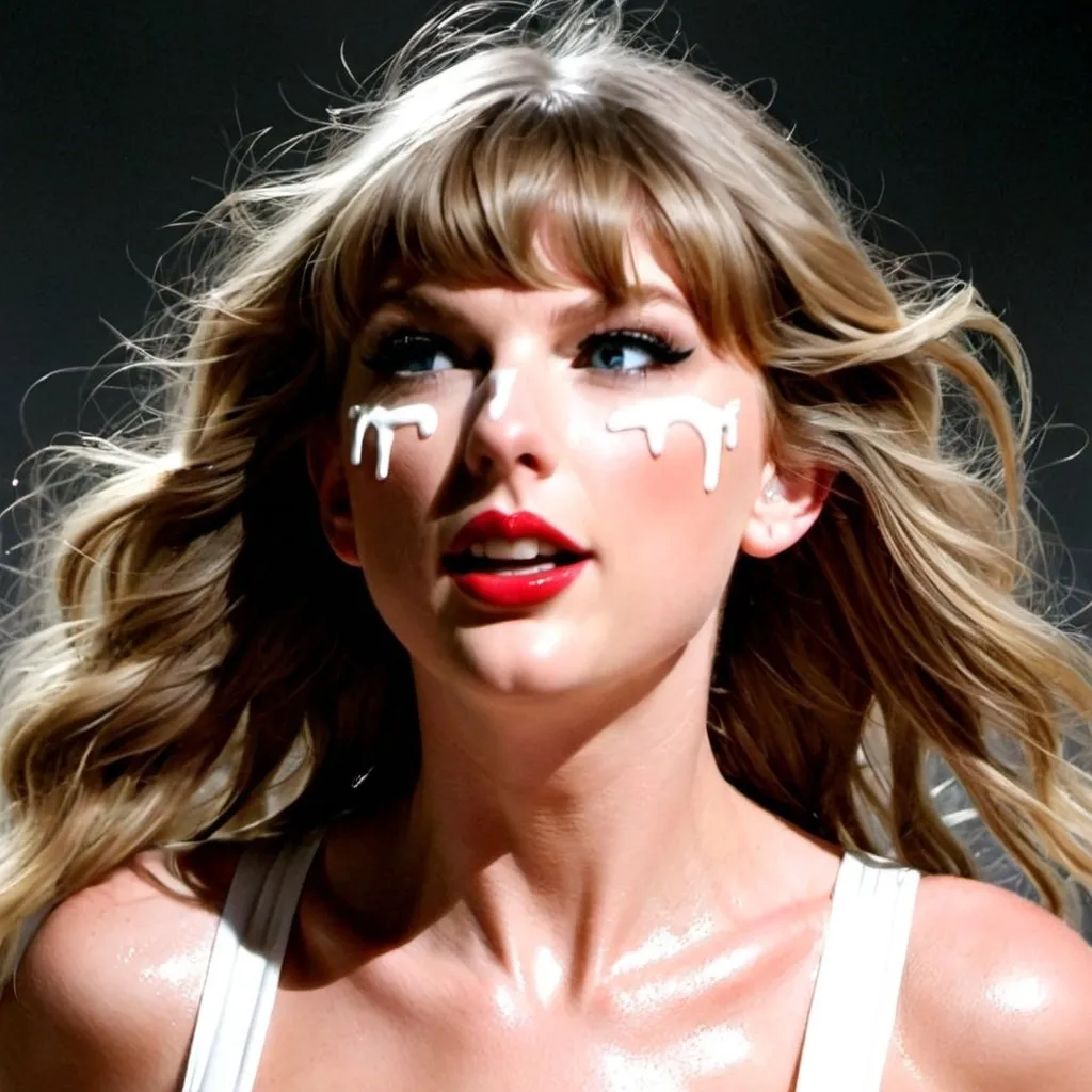 Prompt: Taylor swift wear bodysuit, sticky white drips on her face 