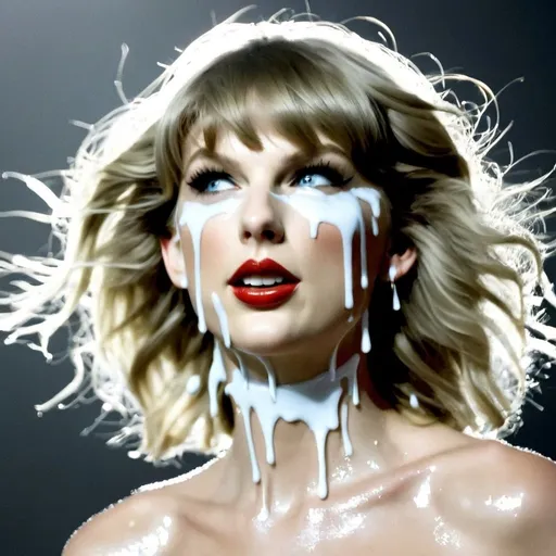 Prompt: Taylor swift, white sticky drips fill her face 