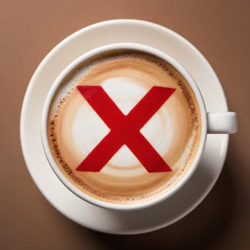 Prompt: Generate an image of a cappuccino cup with a large red ‘X’ mark crossing out the cup.