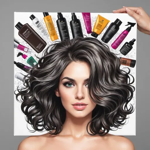 Prompt: GIVE ME MANY ILLUSTATION FOR 10INCH BY 7 INCH CANVAS OF HAIR PRODUCTS FOR BACKGOUND OF MY CATALOGUE MAKE HAND VISIBLE 

