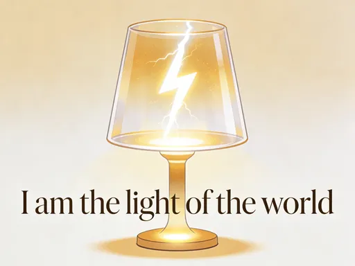 Prompt: uma lâmpada e um raio traçando no meio da lâmpada em uma frase embaixo sou a luz do mundo