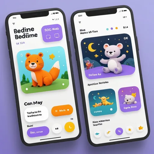 Prompt: Kids bedtime stories application, mobile app, user interface, Figma, HQ, 4k, colorful, simple