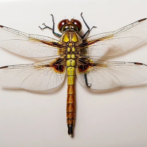 Prompt: Dragonfly, 5.5 inch x 6.5 inch photo, nameplate, Shirley's Kitchen, detailed wings, macro photography, high quality, realistic, warm natural lighting, vibrant colors, small details, intricate design, detailed eyes, professional photography with a white background.
