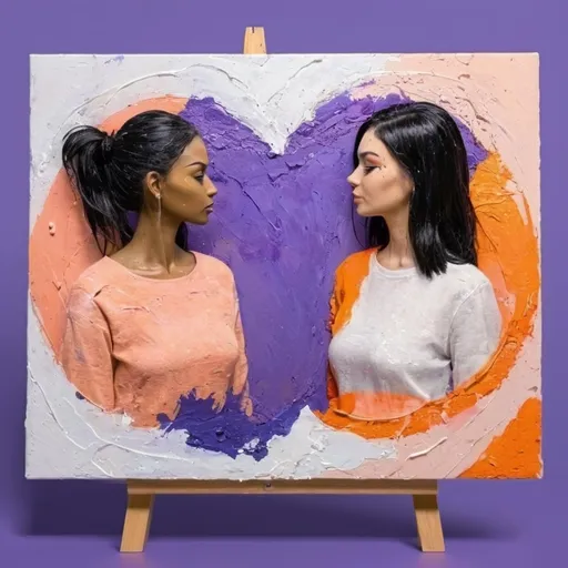 Prompt: Create an artwork for a relationship talkshow , with peach, orange , purple and white color pallet , the show is about relationships and break ups , let the artwork reflect the purpose of the show , fade to be or not to be title on the background , 
