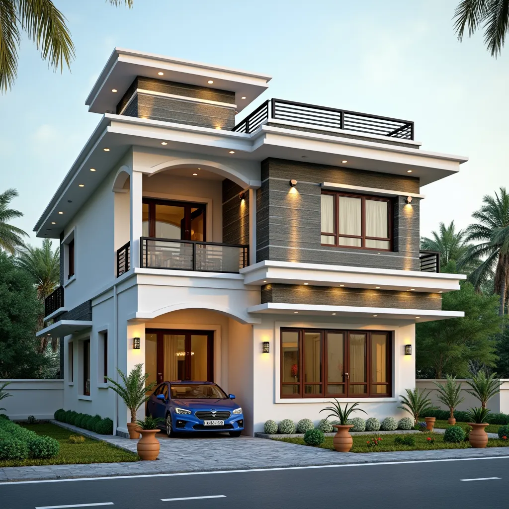 Prompt: Make 4bhk house design with map like kerala style and downside 2 bedroom and upside 2 bedroom with attach bathroom inside also with map 