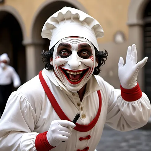 Prompt: Pulcinella e una persona molto allegra e spensierata 