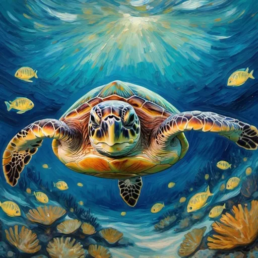 Prompt: A sea turtle painting in the style of Van Gogh