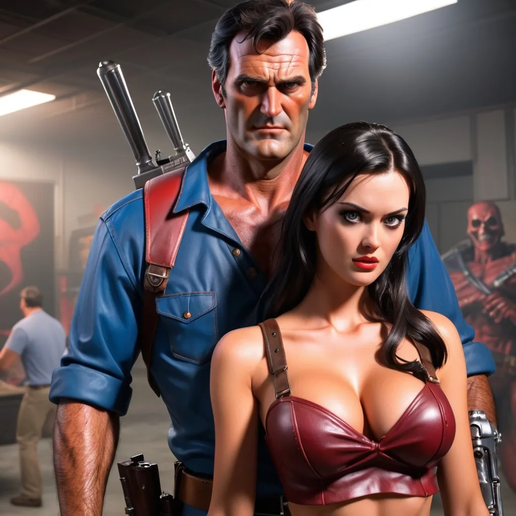 Prompt: ASH WILLIAMS WITH A HOT GIRL