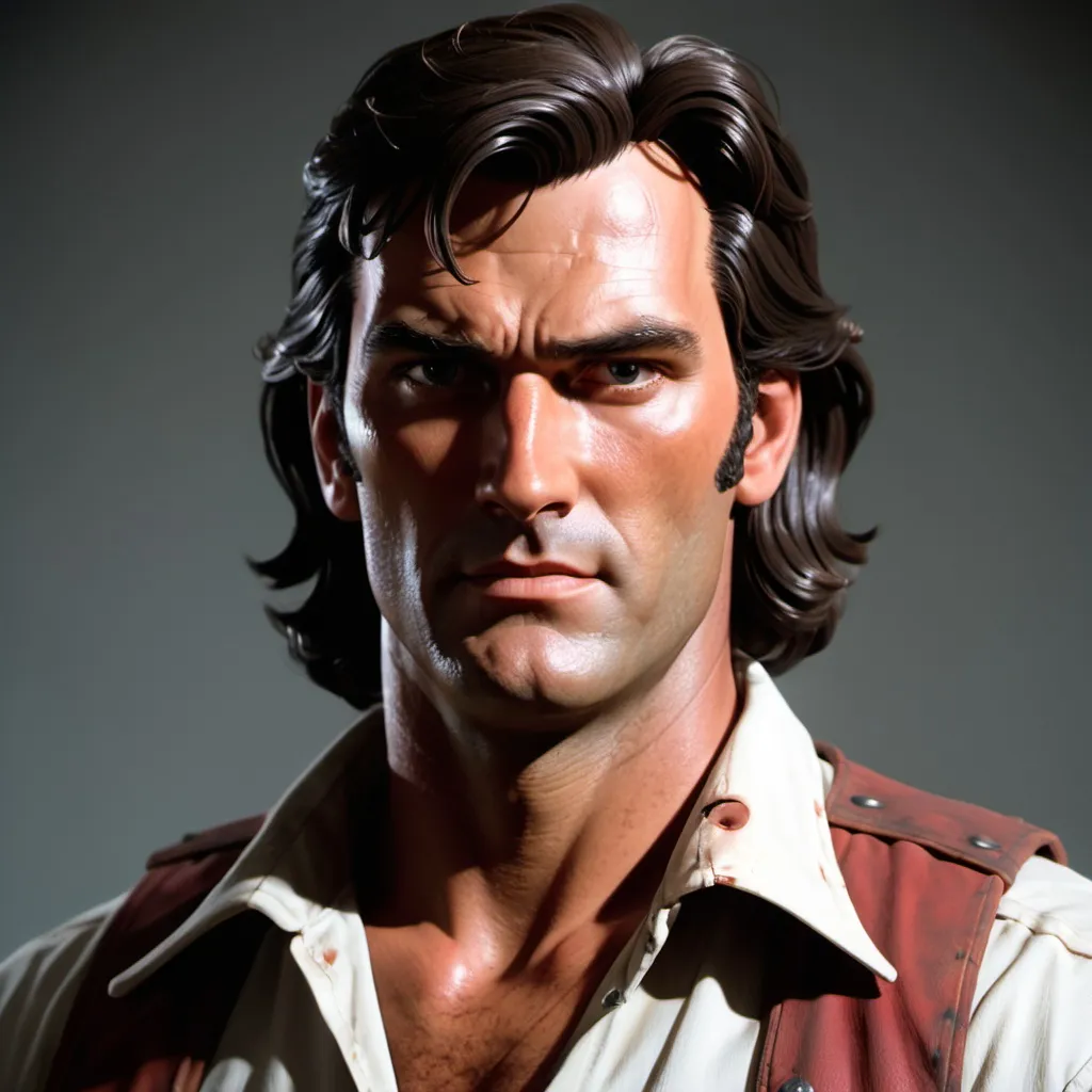 Prompt: ASH WILLIAMS YOUNG WITH LONG HAIR