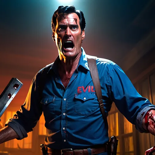 Prompt: ASH WILLIAMS VS EVIL DEAD