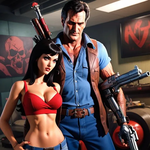 Prompt: ASH WILLIAMS WITH A HOT GIRL