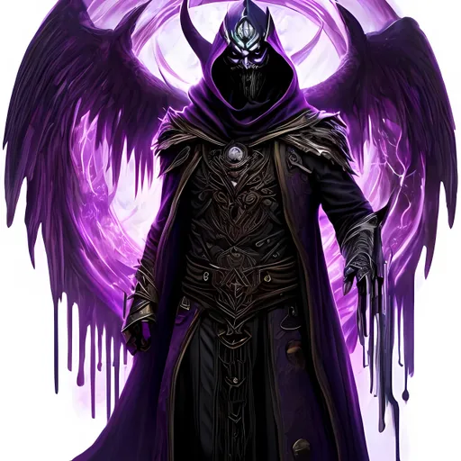 Prompt: Realism, human, warlock, mask, purple robe, fantasy