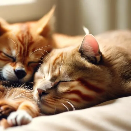 Prompt:  A cat sleeping with a dog cute 