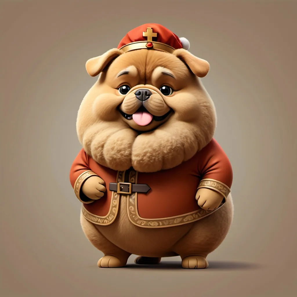 Prompt: Can you create a cartoon drawing of a light brown round chubby furry dog, the color is similar to one of a potato. A
nd is dressed like sinterklaas.