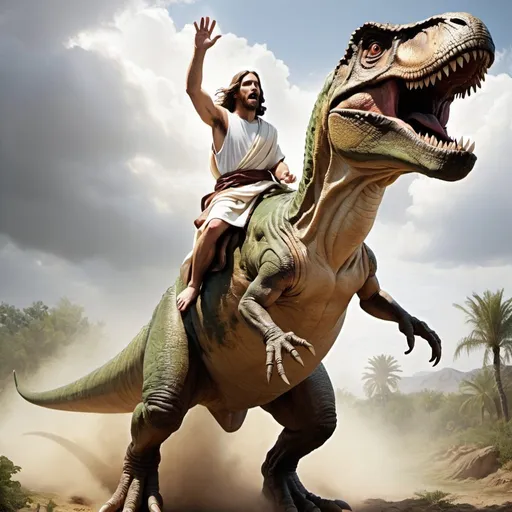 Prompt: Jesus riding on t-rex